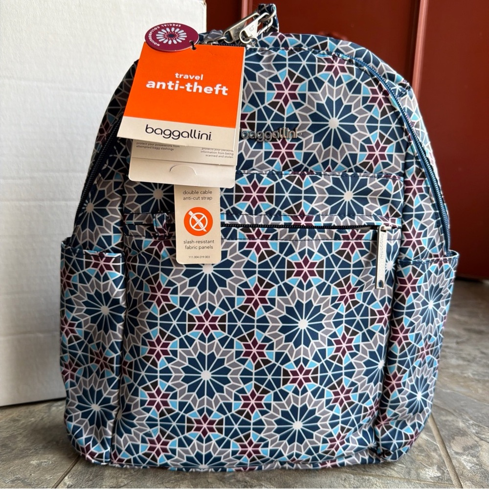 Baggallini Blue Geometric Anti-Theft Travel Bag